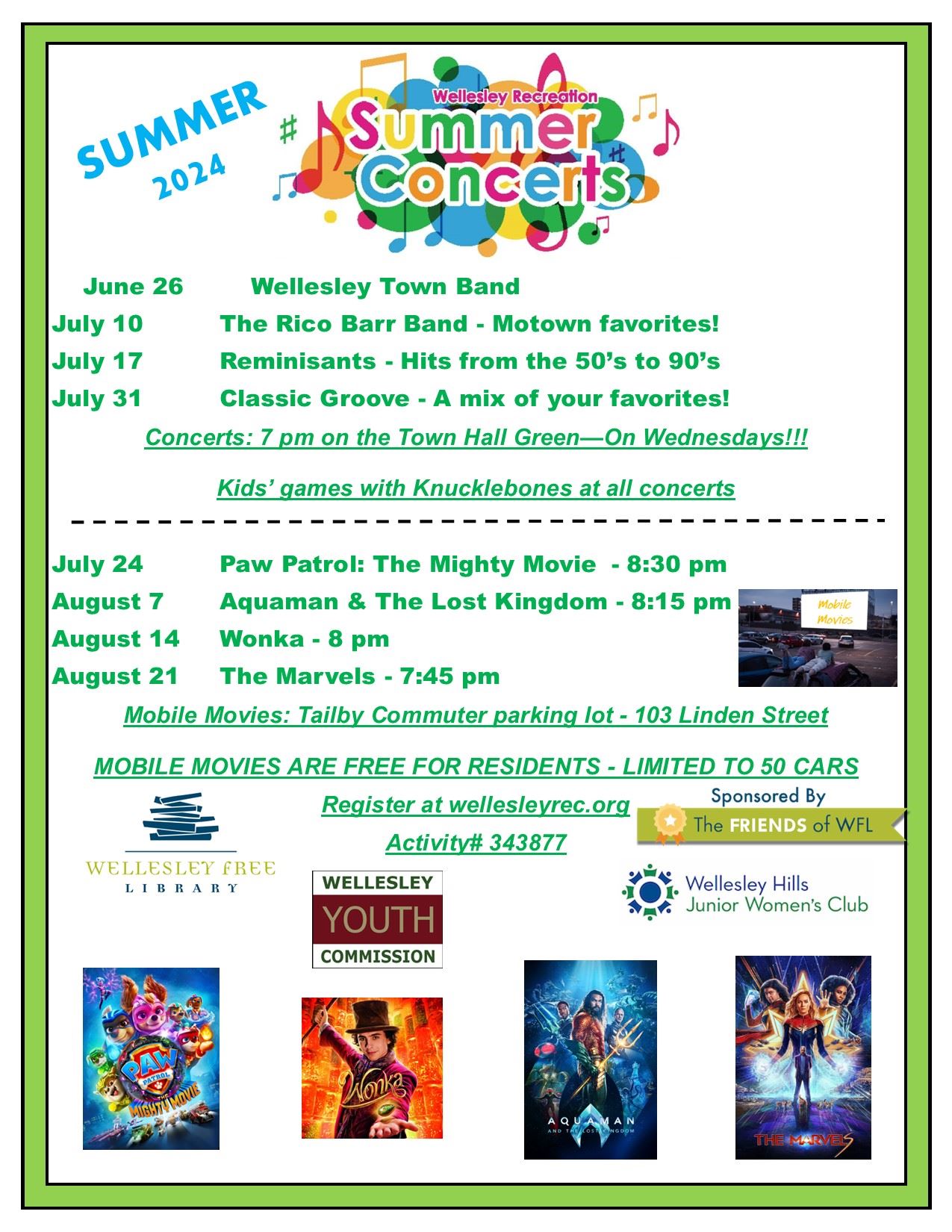 summer concert and movie flyer