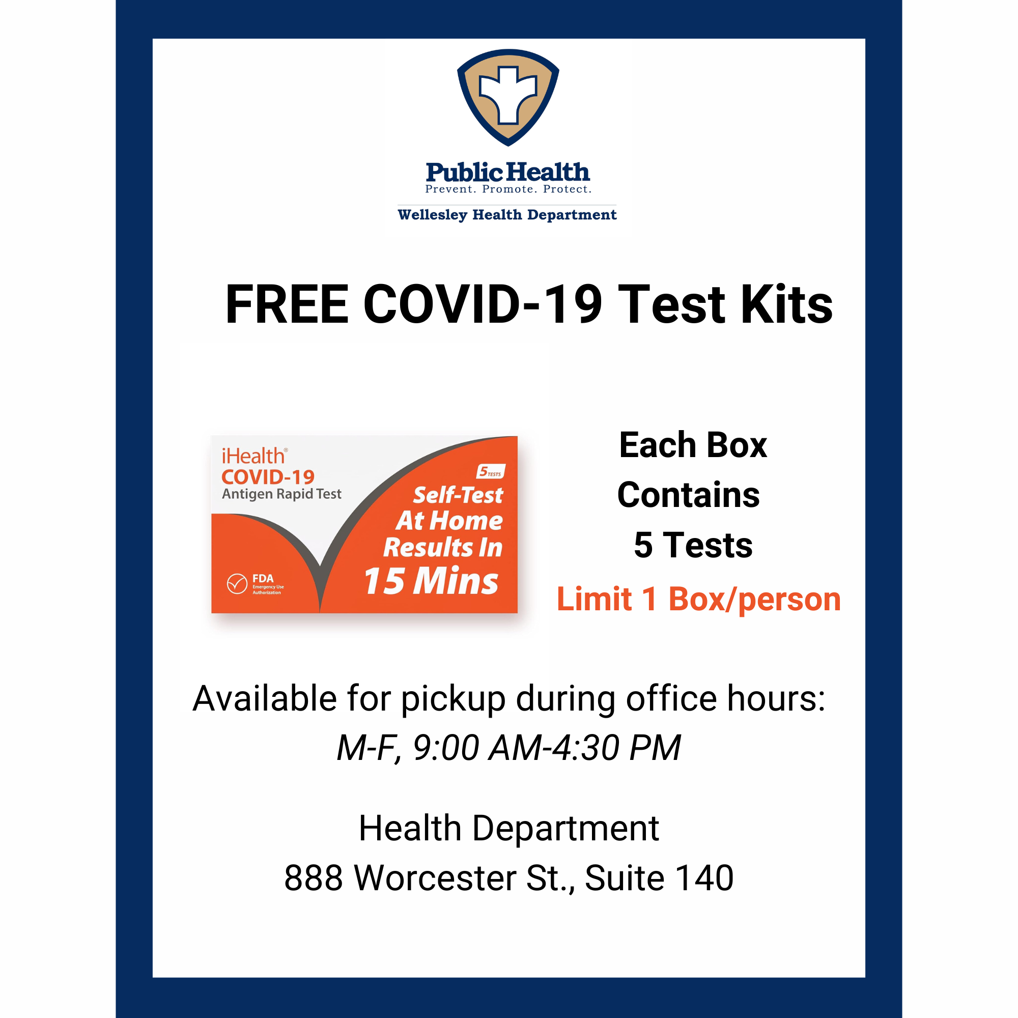 free Covid tests at 888 worcester rd