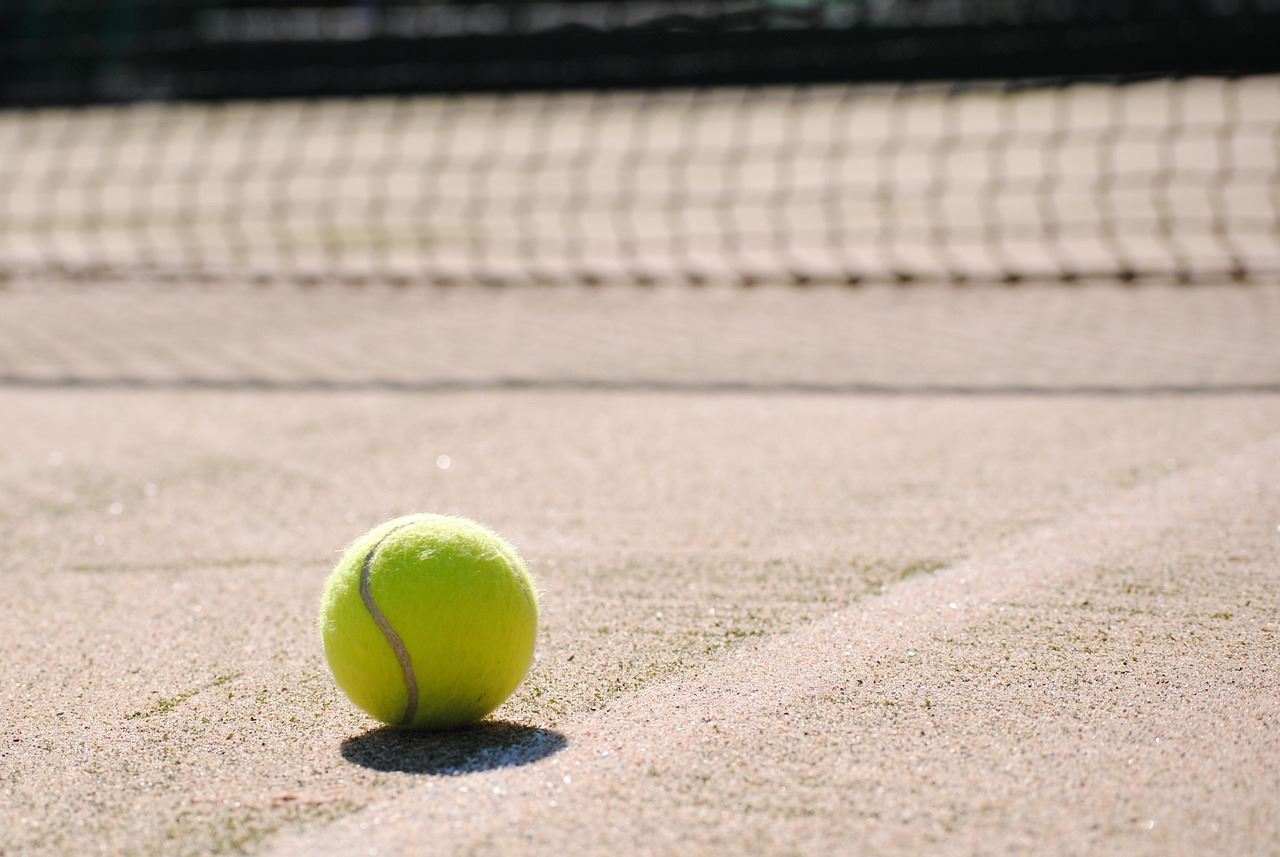 Tennis ball lying on a court
