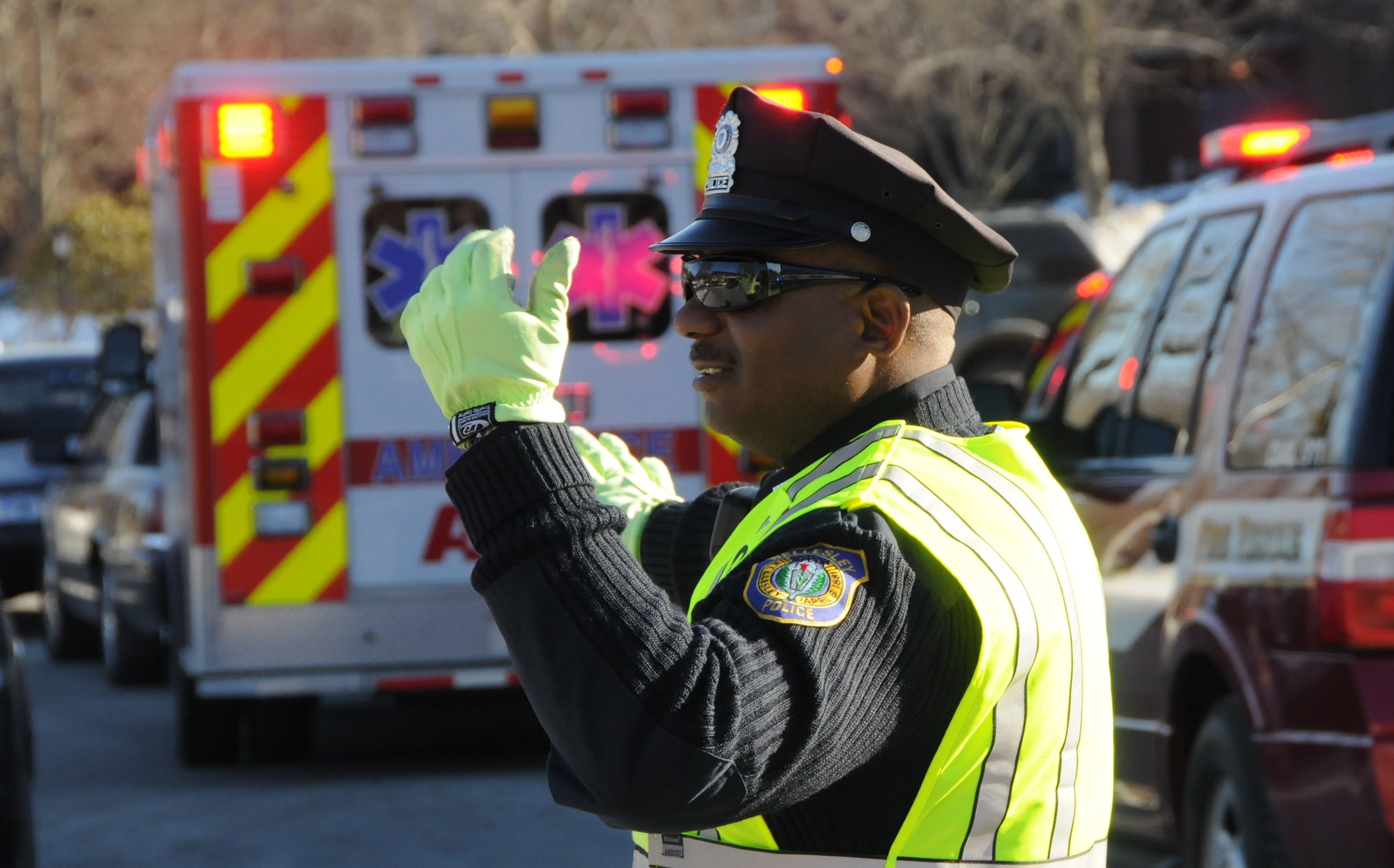 Officer Hughes directs traffic.