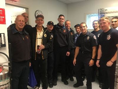 Firefighters serving breakfast