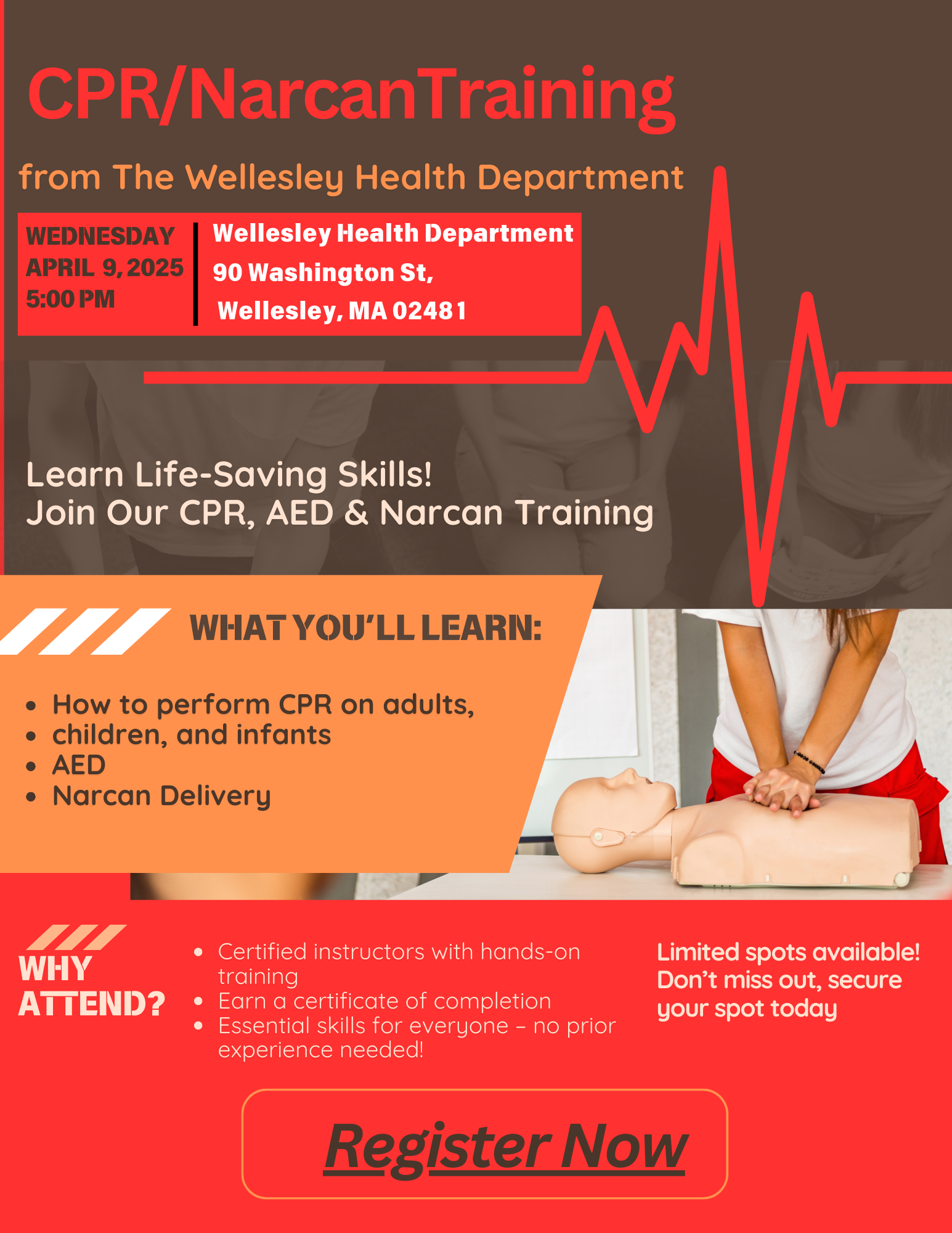 Free CPR 4-9-25 5:00 at health dept. call to register.